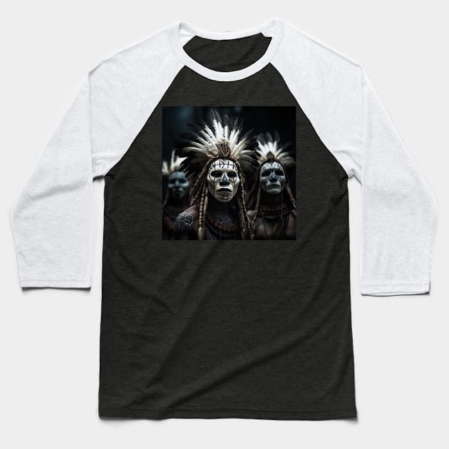 amazon tribe with white jasper masks dark background Baseball T-Shirt by Maverick Media